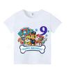 Children's Cartoon Paw Patrol Cotton T-shirt, Numbers 1-9, Short Sleeve, European and American Style