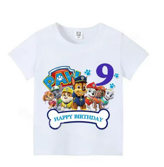 Children's Cartoon Paw Patrol Cotton T-shirt, Numbers 1-9, Short Sleeve, European and American Style