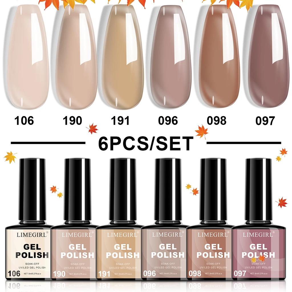 LIMEGIRL 6Pcs Gel Nail Polish Set Christmas UV Nail Polish Semi-Permanent Soak Off UV LED Varnish Nail Art Gel Kit