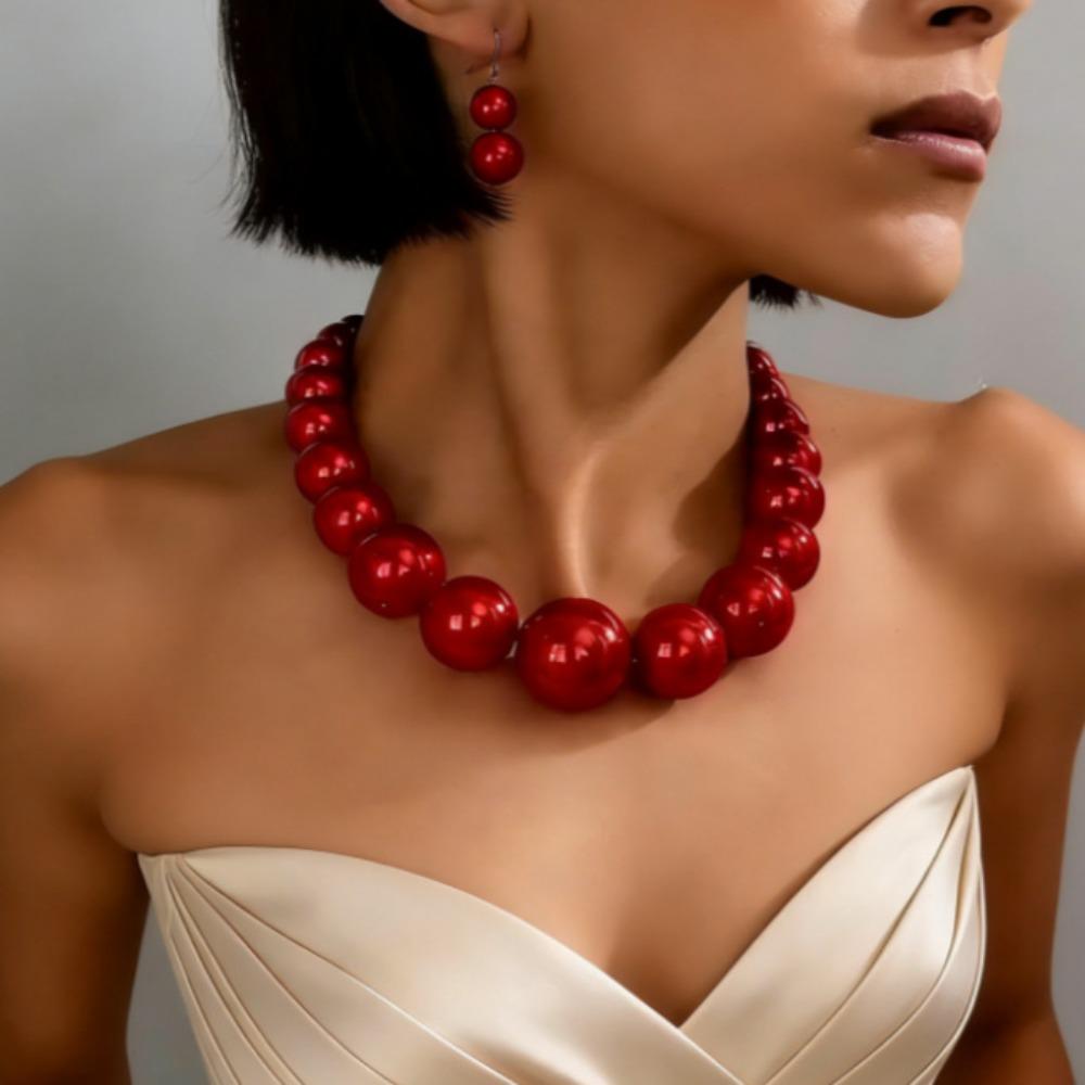 European and American Red Imitation Pearl Three-piece Set European and American Exaggerated Temperament High-end Jewelry красный