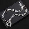 Hip Hop Diamond Heart Wings Pendant Necklace, European and American Cuban Chain Decoration Alloy Heart Shaped Men's Necklace