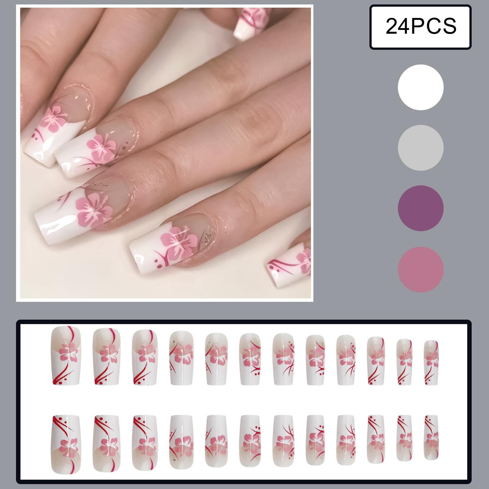 24pcs Y2K Girl Style Fake Nails Musical Note Star Pattern Long Coffin False Nails Wearable Spicy Girls Ballet Press on Nails