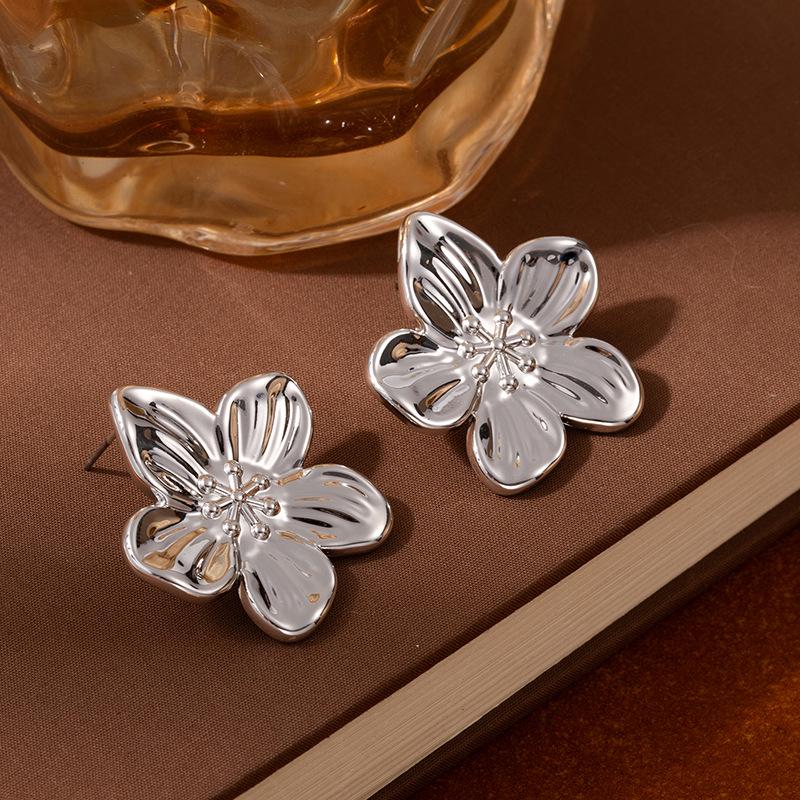 Exaggerated Floral Petal Earrings: Multi-layered Niche Design with a European & American Style