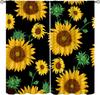 Sunflower Curtains for Kitchen,Black Pithy Rustic Sunshine Beautiful Wonderful Sunflower Plant Flower Butterfly Window Drapes
