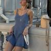 Fall and Winter New Women's Clothing French Style Vintage Backless Ruffles Cut Out Knitting Short Strap Mini Dress