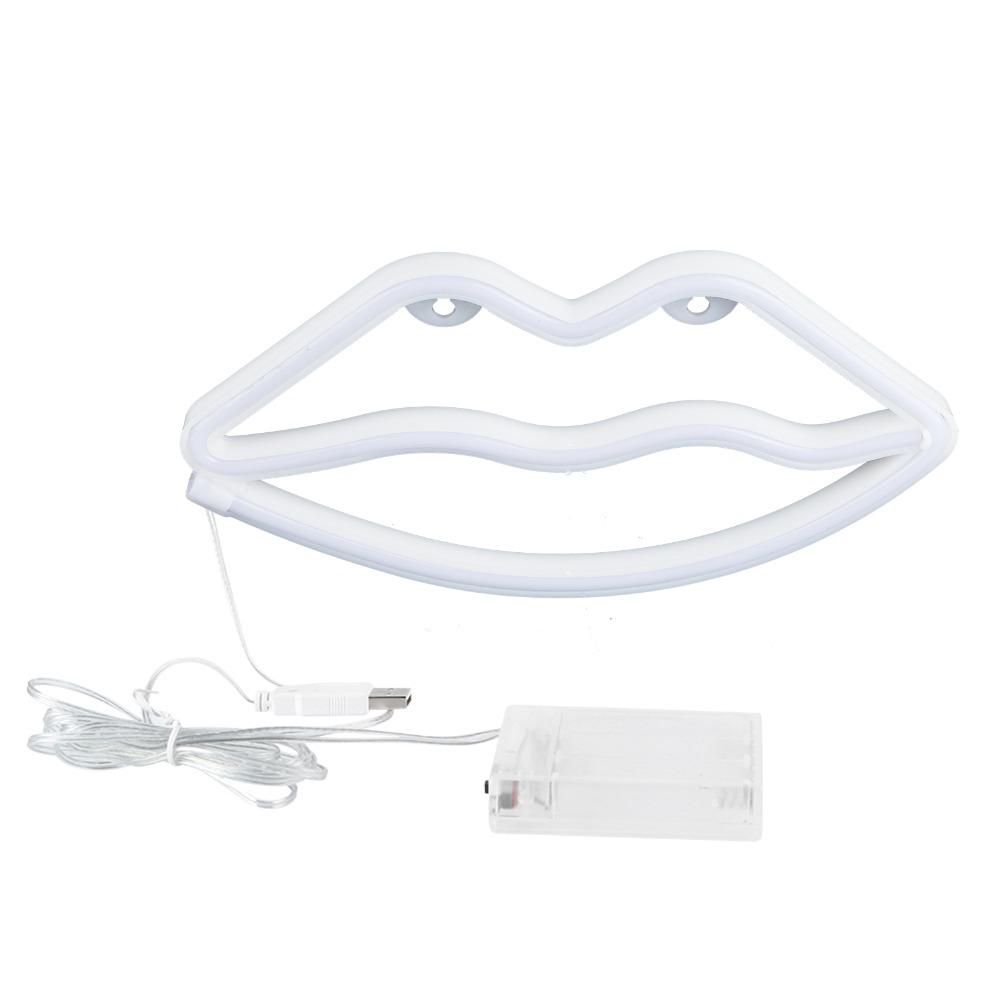 USB or Battery Powered LED Neon Sign Lip Shaped LED Light Romantic Neon Wall Sign  Home Decoration