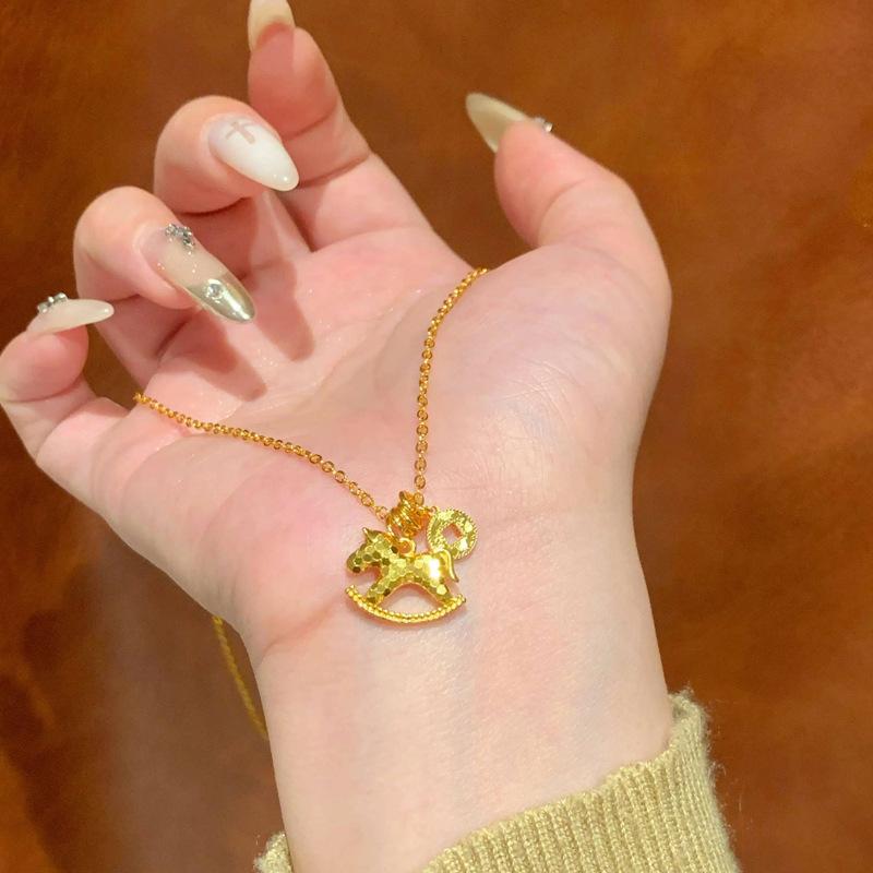 24k electroplated copper coin pony necklace new Chinese niche collarbone chain natal year light luxury neck chain necklace necklace jewelry women