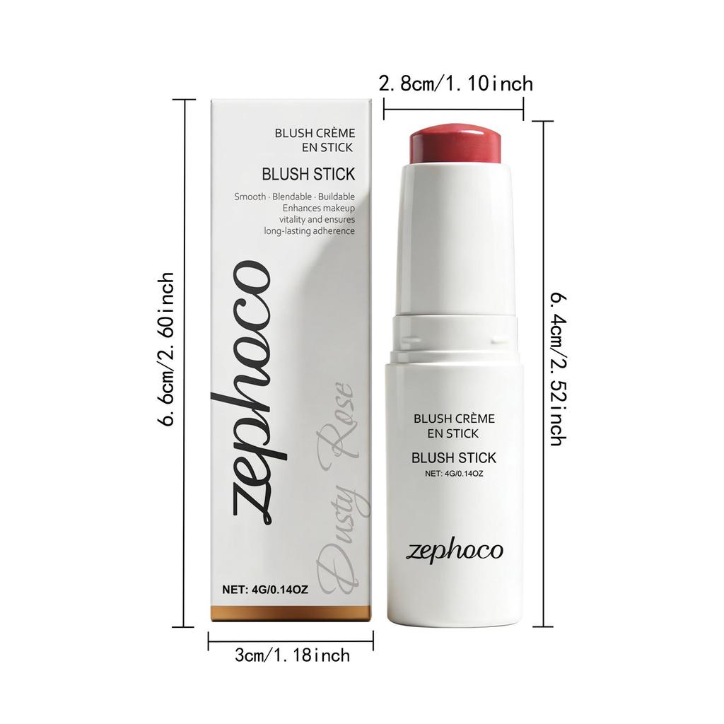 Zephoco Soft Matte Long-Lasting Blush Stick in Dusty Rose: Gentle, Moisturizing, Lightweight, Adheres Well.