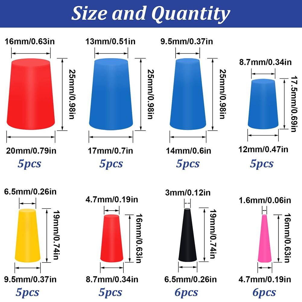 40Pcs 1/16" to 3/4" High Temp Silicone Rubber Tapered Plug Kit For Powder Coati