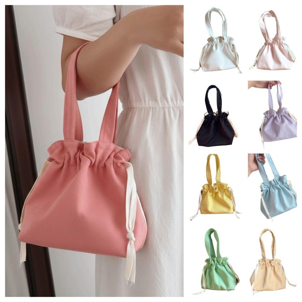 Solid Color Drawstring Storage Bag Large Capacity Portable Toiletry Bag Fashion Cosmetic Bag  Women