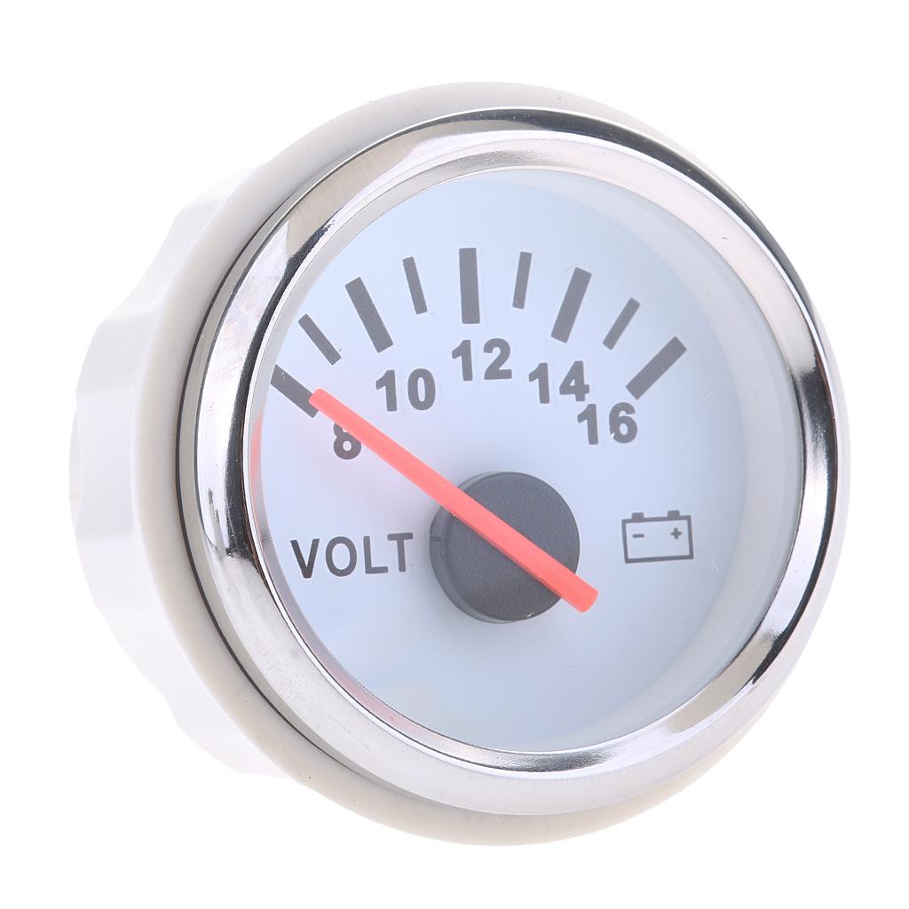 2 inch 52mm Electrical Voltmeter Gauge Waterproof for Boat Marine Vehicle Truck ATV - Voltage Range 8-16V - Round Panel