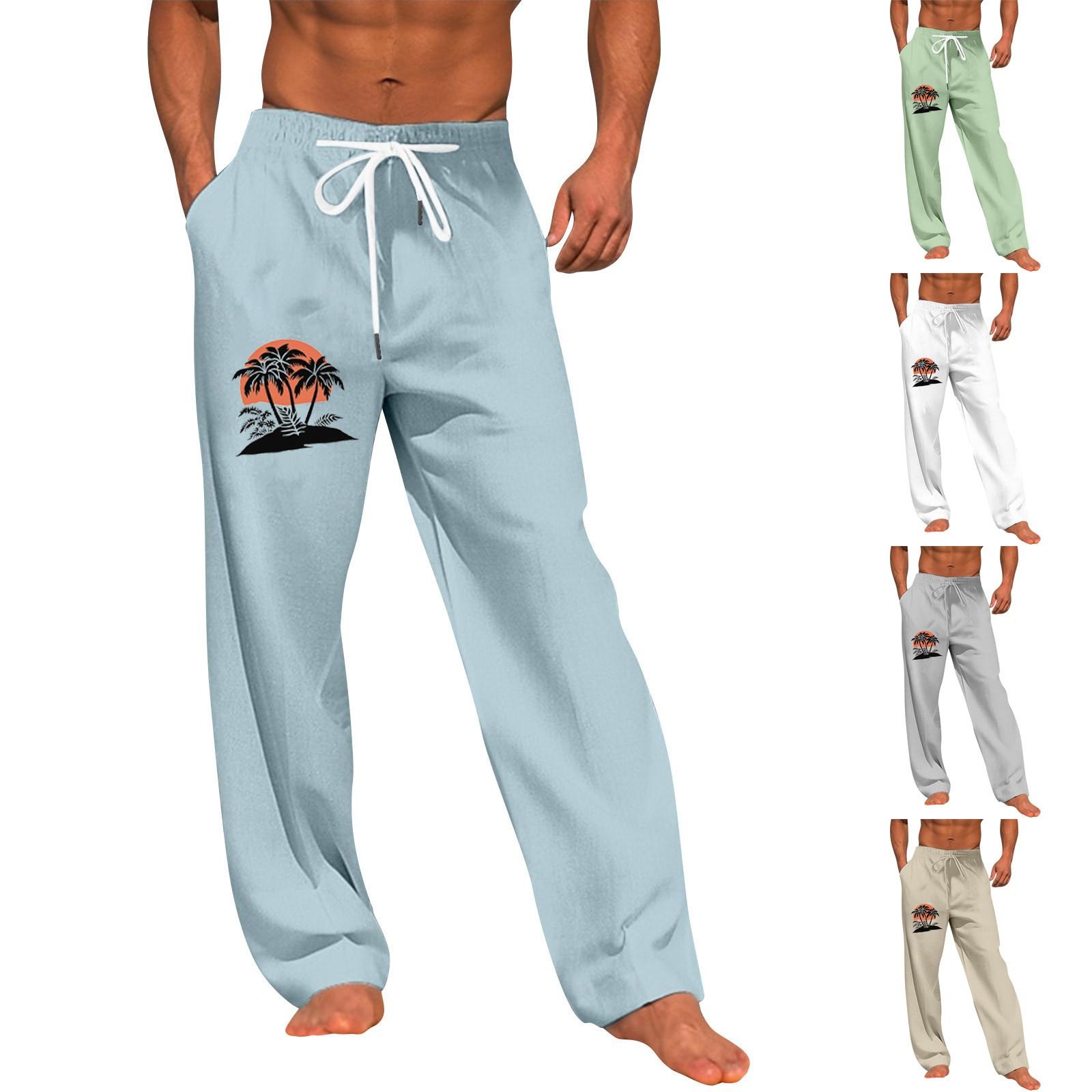 

Мужские повседневные свободные и удобные повседневные брюки, хлопковые льняные брюки с принтом на шнуровке XXXXXL