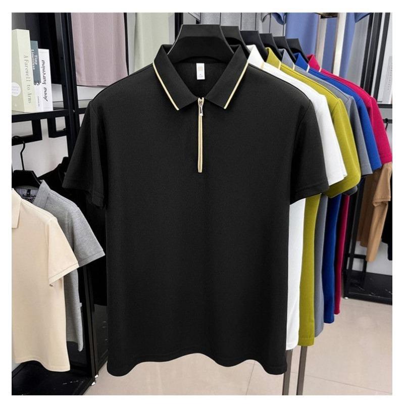 

Men s Black Polo Shirt Half-Zip Neck Contrast Piping Short-Sleeve Casual Top L чорний