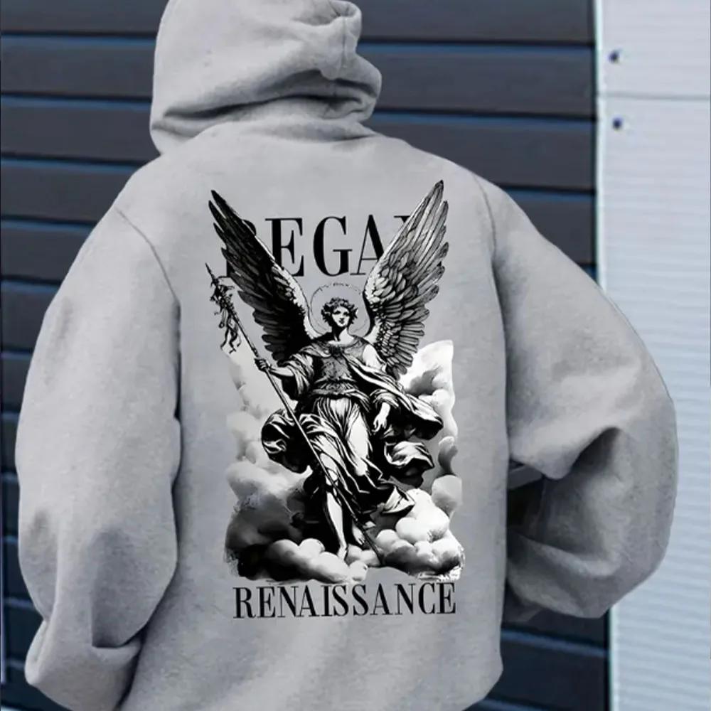 RENAISSANCE Print Men Plus-size Hooded Shirt Retro Sports Street Classic Harajuku Y2K Long Sleeve Fleece Winter Hooded Jacket