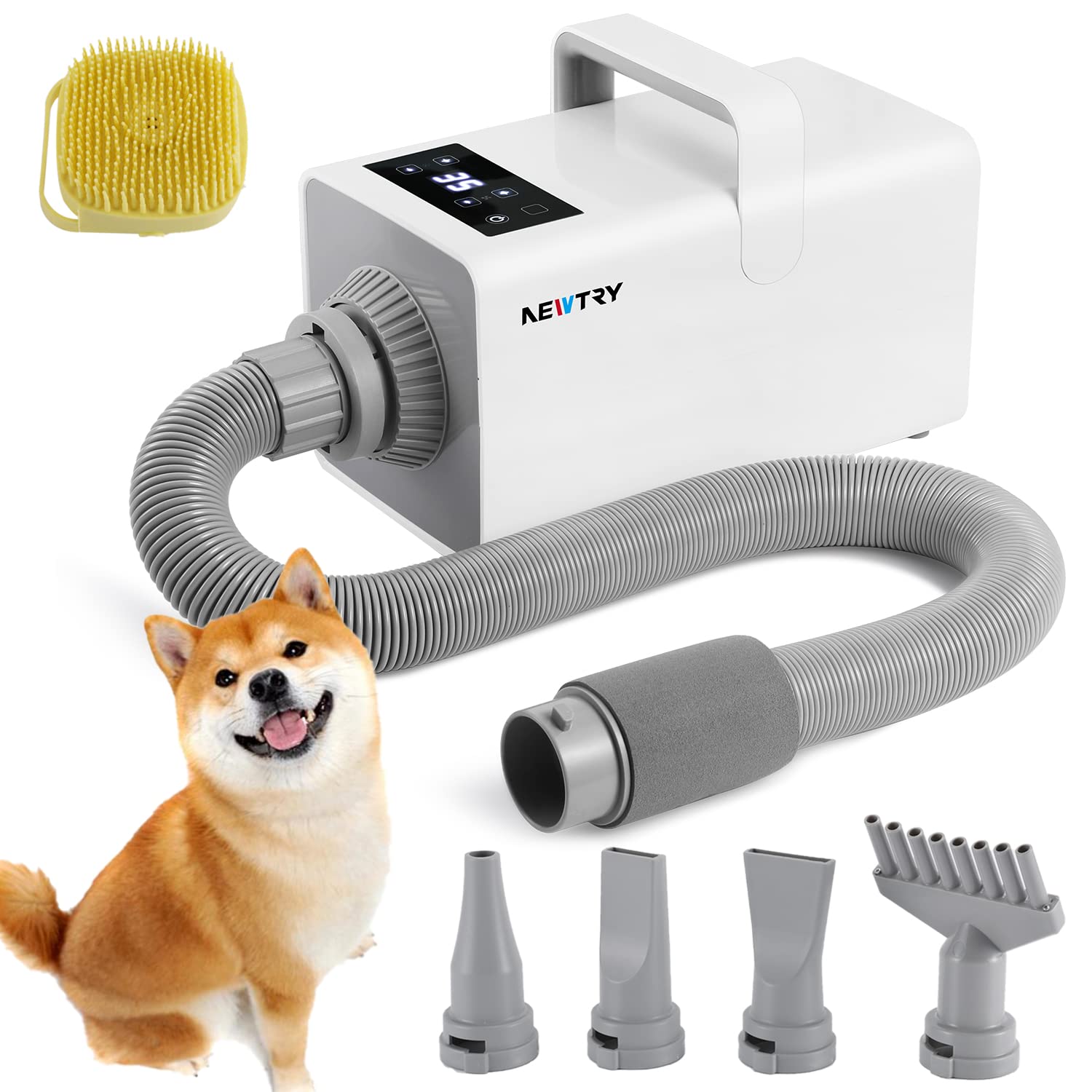 

NEWTRY Фен для домашних животных с ЖК-дисплеем, интеллектуальной регулировкой скорости воздуха и высоким уровнем скорости, PSE, отрицательные ионы, низкий уровень шума, 4 идеален для и большого коммерческого и домашнего использования, собаки, белый