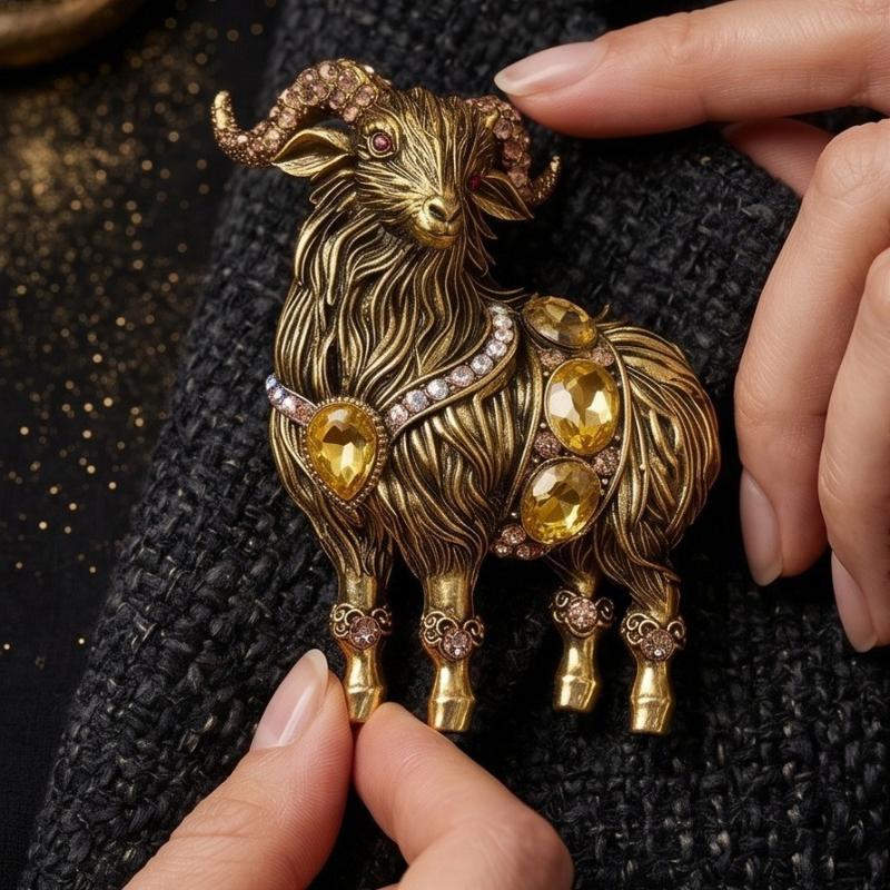 Unique Rhinestone Goat Brooch Scratch-resistant Alloy Animal Sheep Pin for Women Men Formal Wear Decoration Gift