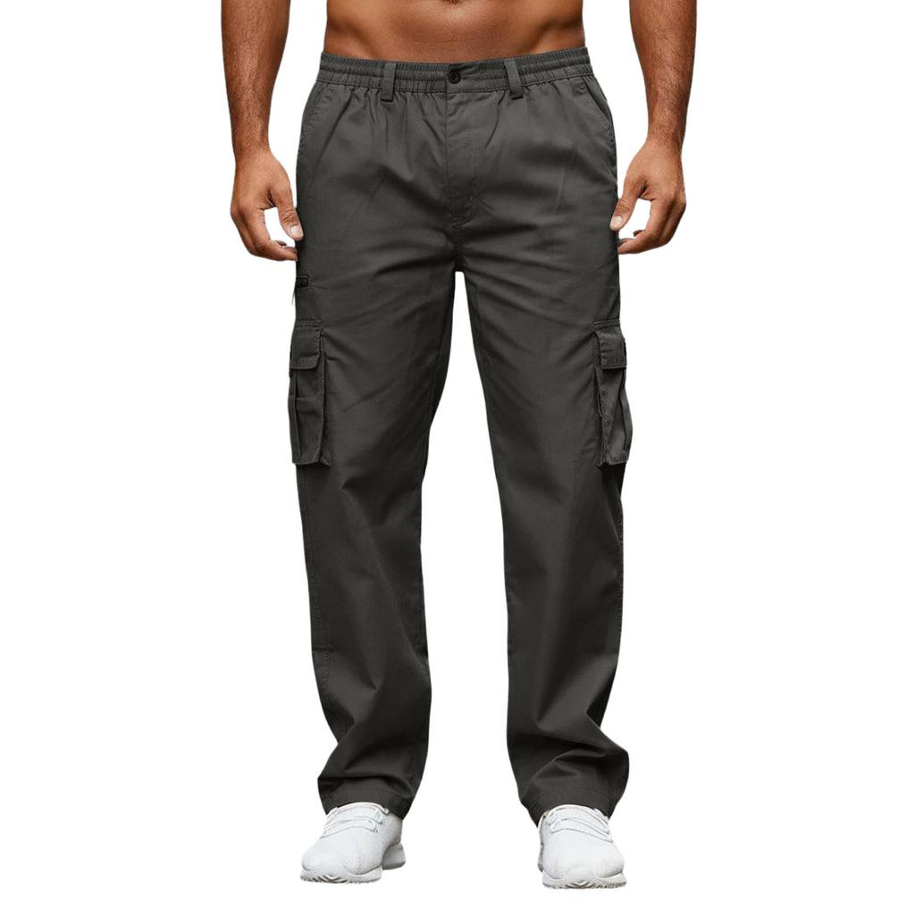 Men's Workwear Casual Stretch Waistband Multi-Pocket Straight-Leg Pants