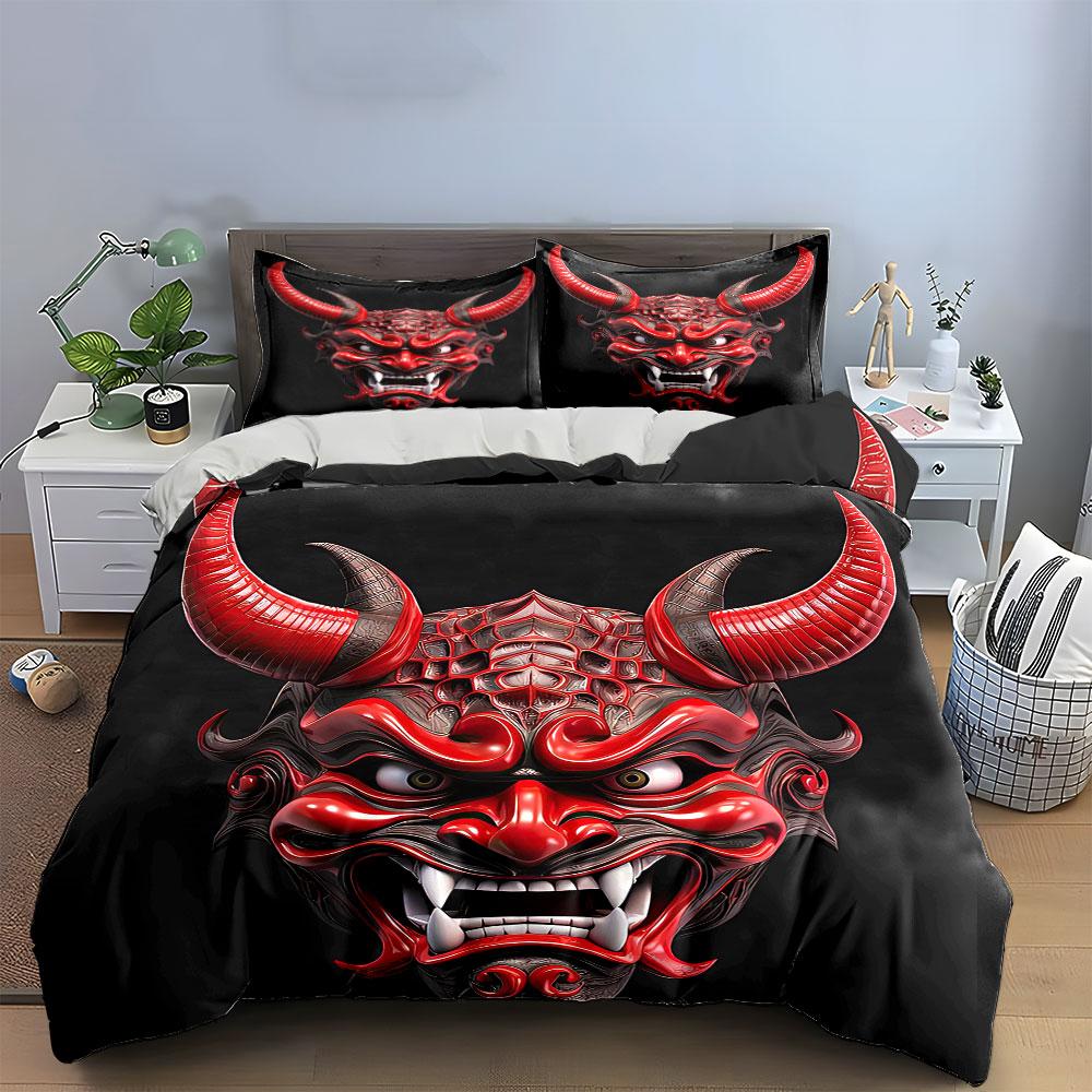 Japanese Demon Mask Decor Set Soft Comfortable Duvet Cover Bedding Set Included 1*Duvet Cover & 2*Pillowcases, Gift