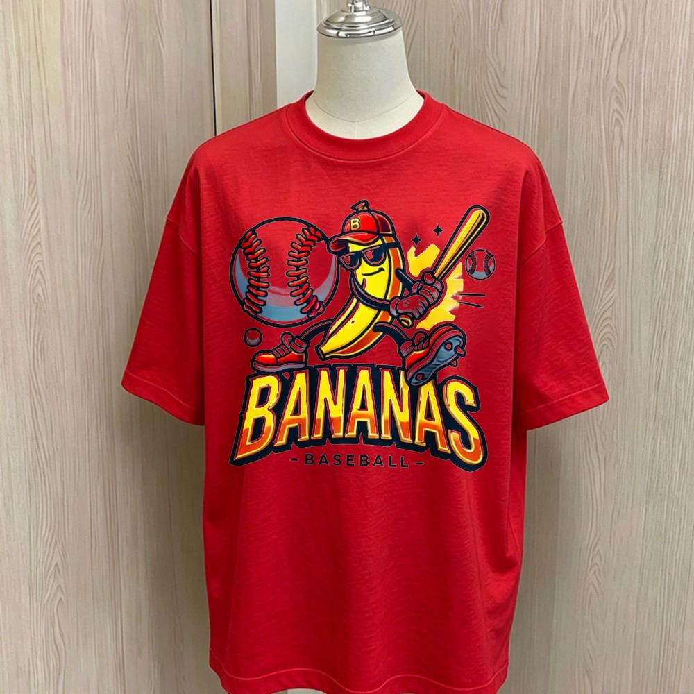Bananas Baseball Graphic T Shirt Unisex Oversized Loose Short Sleeve Tees Soft Cotton Cartoon Banana Baseball Bat Print