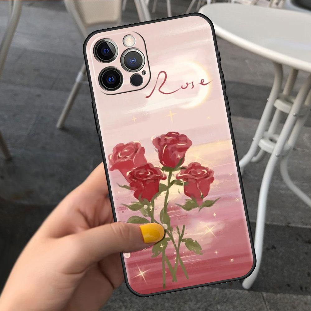 

Чехол для Apple iPhone 14 11 13 7 12 Pro 7 XR XS Max 8 Plus 6 14Pro Черный Мягкий Чехол для Телефона Коке Фунда Цветок Милый iPhone 14 Pro Max