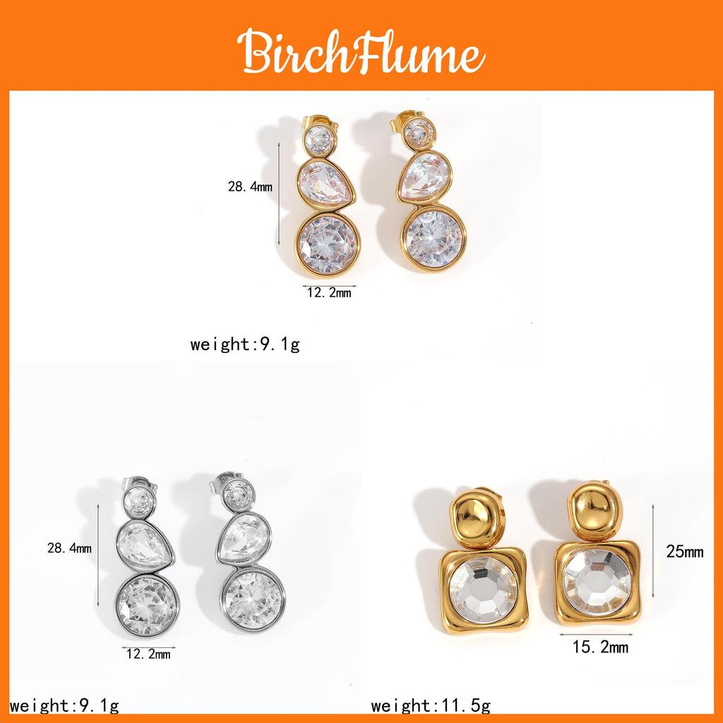 Geometric Stainless Steel Earrings With Zirconia For Women Summer Fashion Jewelry