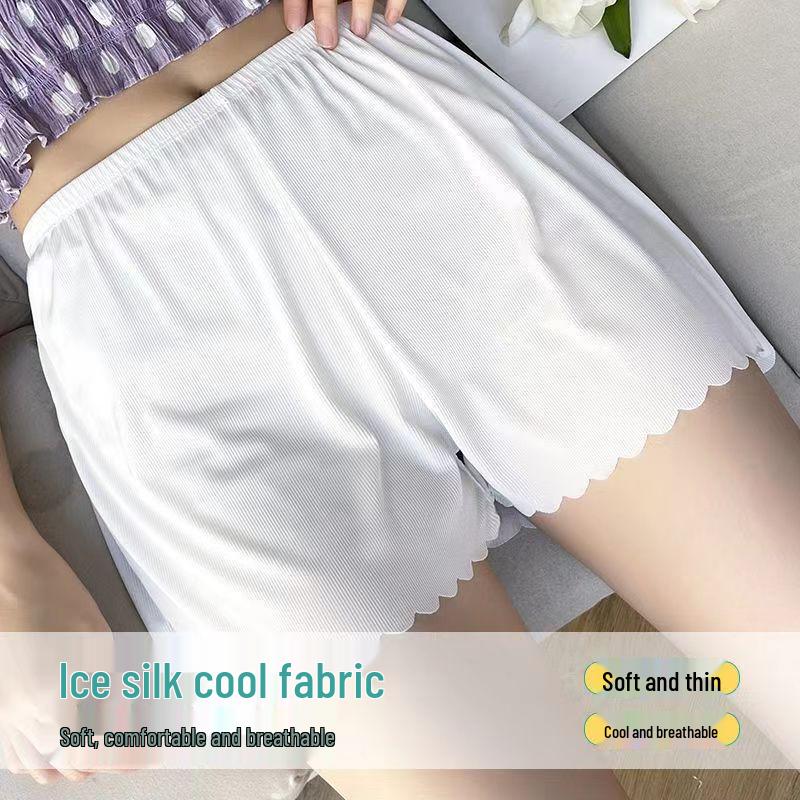 ITO Women's Plus Size Anti-Exposure Ribbed Ice Silk Safety Shorts - Summer Three-Quarter Length Protective Base Layer