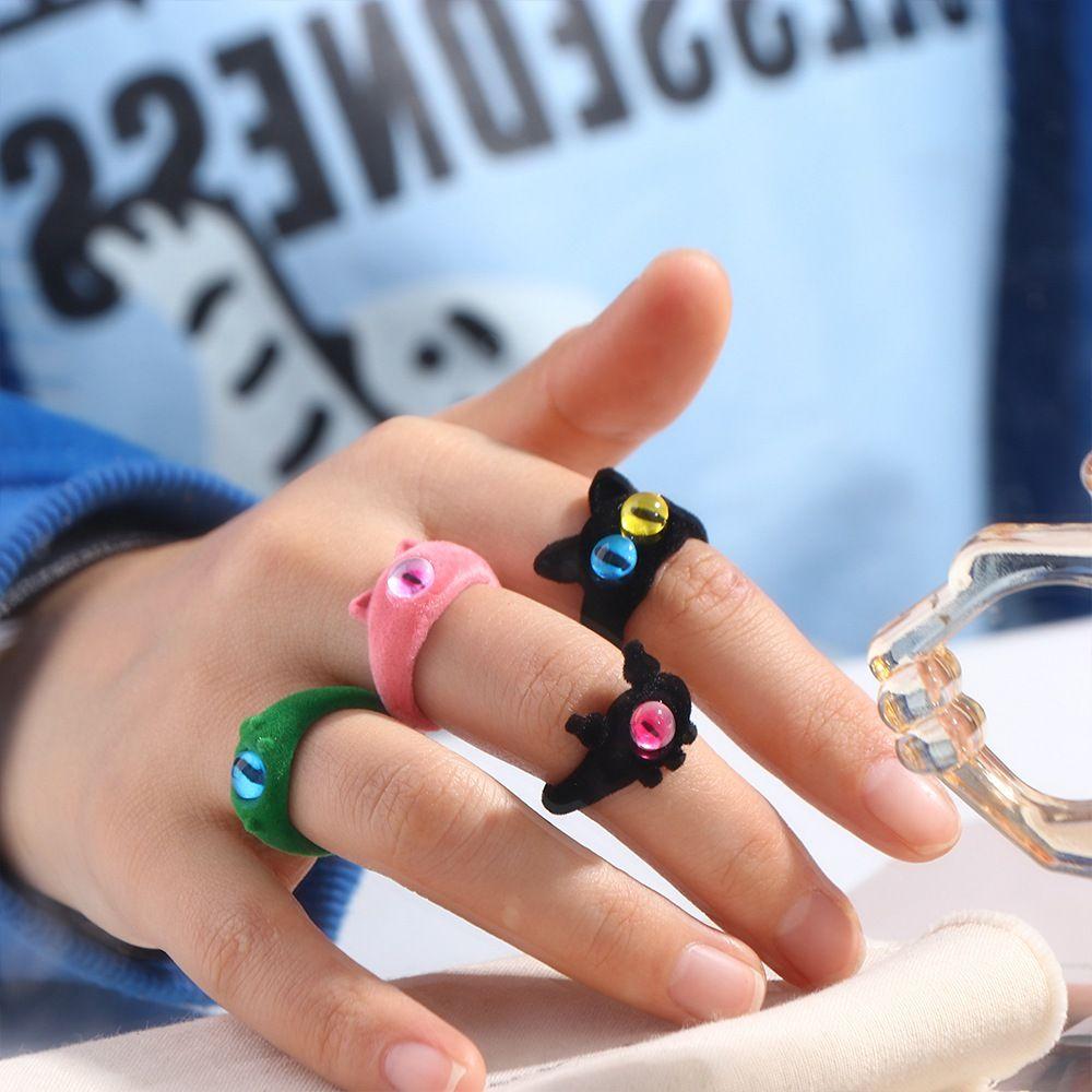 Cute Pile Coating Eyes Finger Ring Open Soft Cat Eye Ring Jewelry Korean Style Flocking Ring Hipster