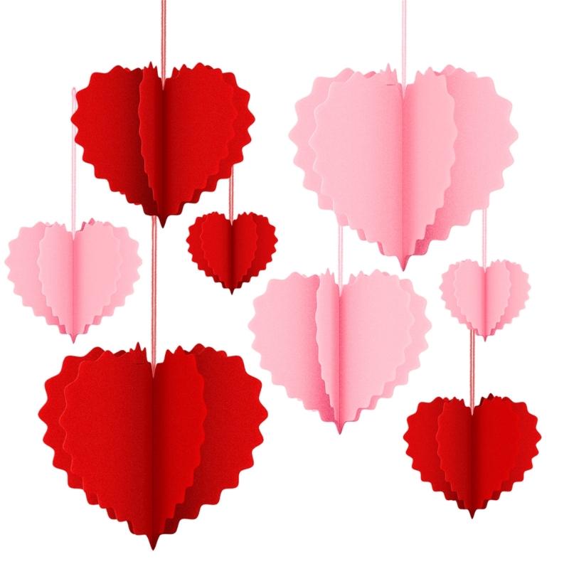 8Pcs Valentine's Day Heart Decoration Foldable Paper Heart Shape Ornament Easy Assembly for Wedding Party Decoration