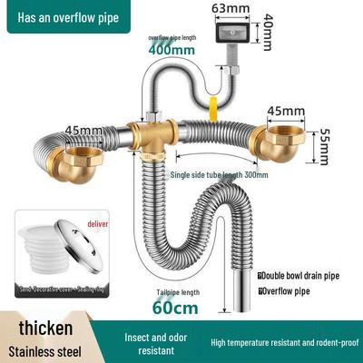 TLXT Kitchen Double Sink Drain Pipe Kit