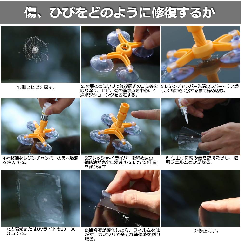 Manelord Crack Repair Windshield Repair Kit with Japanese Instruction Manual (English Language Not Guaranteed)