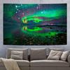 Starry Night Aurora Tapestry Vibrant Green Northern Lights Reflected In Water Wall Hanging Perfect For Adding Magical  Serene
