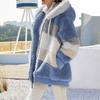 Autumn And Winter Warm Plush Patchwork Zipper Pocket Hooded Loose Jacket Women