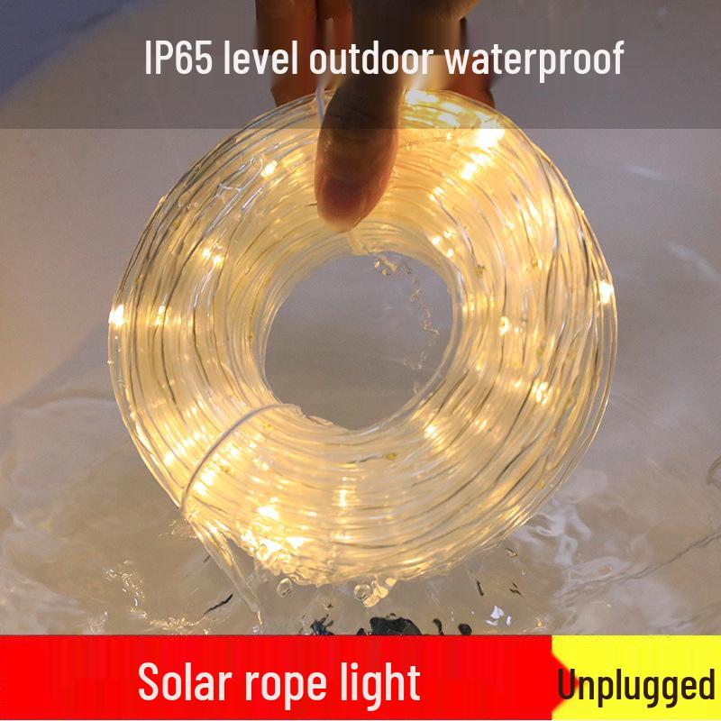 LED Solar Tube String Lights, Outdoor Waterproof Copper Wire, Soft Light Strip for Courtyard Decoration