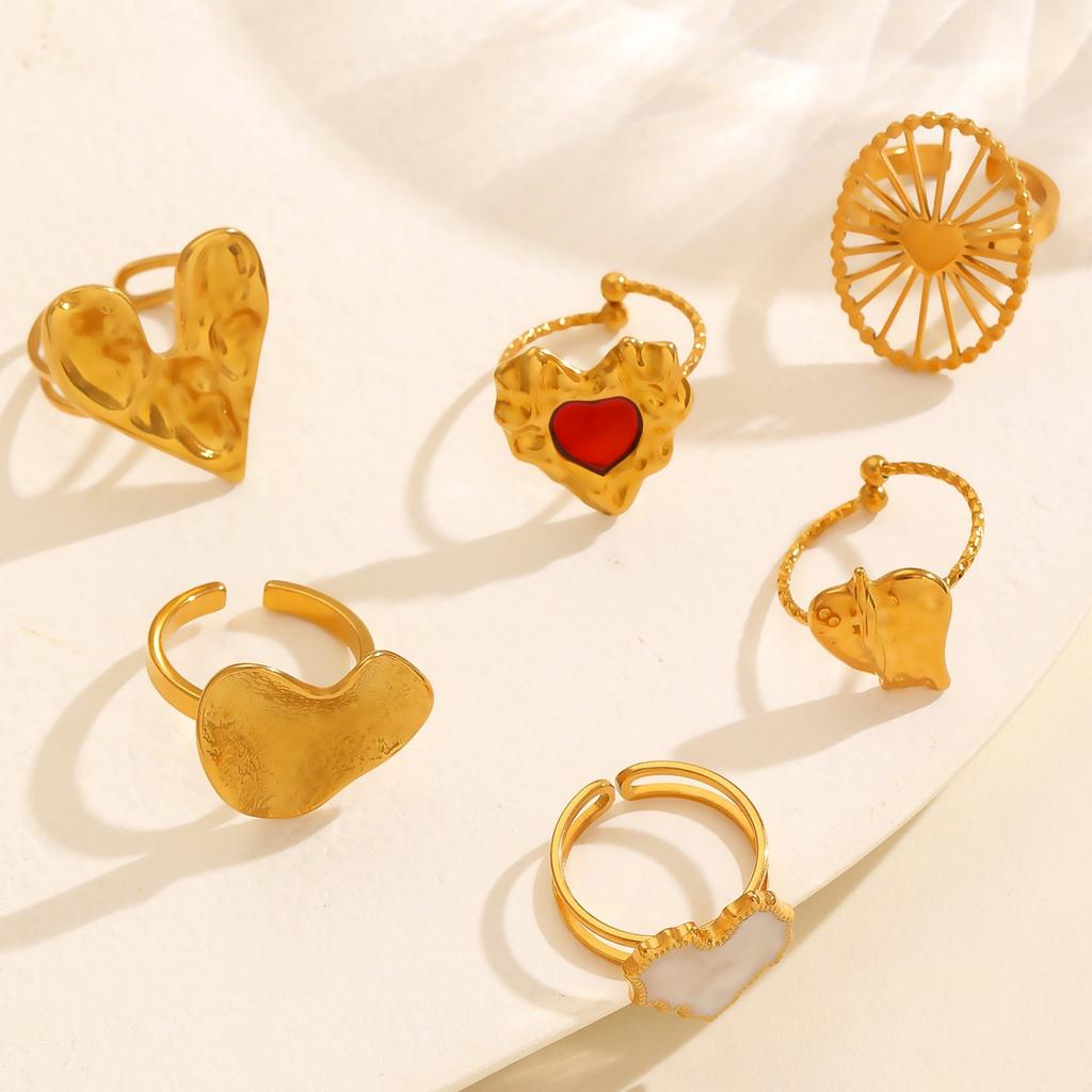 Stylish Valentine's Day 18K Gold Plated 304 Stainless Steel Open Adjustable Heart Rings For Women Gift 16.9mm(US Size 6.5)