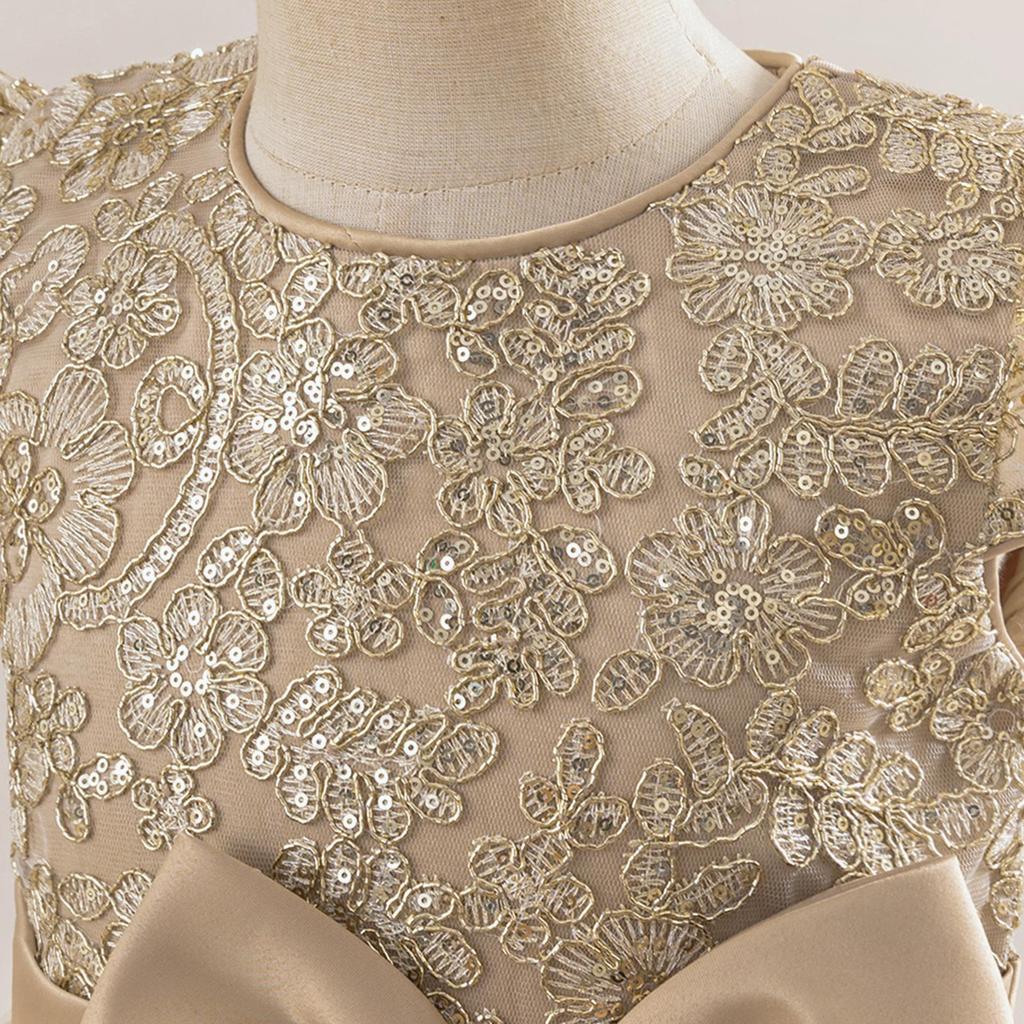 Mädchen Besticktes Prinzessin Puffärmel Partykleid mit Schleife