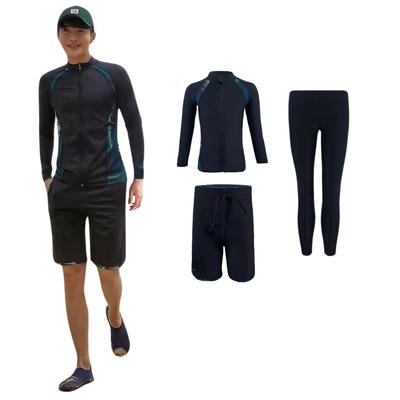 Rashguard Swimsuit for Top and Bottom Fitness Long Front Surf Swim UV Hot Competitive Sweat Quick [wechose] Men, Set, Swimsuit, 3-Piece Set, Zip-Up,