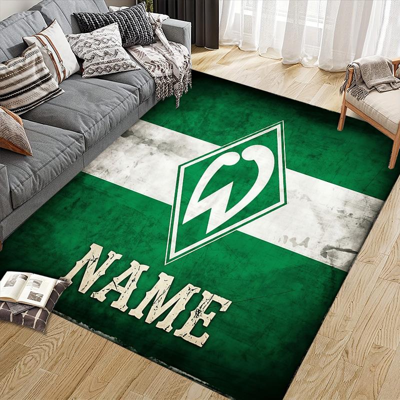 Custom Name Werder Bremen Flannel Pattern Square Carpet,Area Rug,Carpet Rug for Living Room Bedroom Sofa Playroom Decor,Non-slip Floor Mat