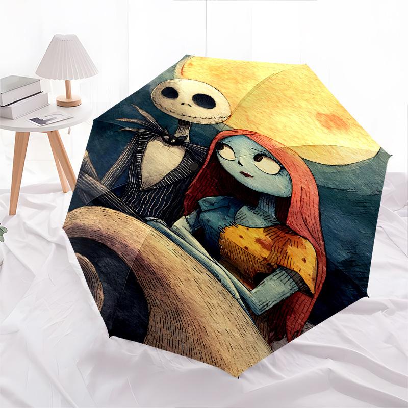 Jack Skellington Themed Automatic Opening and Closing Umbrella, Brightly Colored 8-rib Portable Umbrella, Suitable for Men and Women, A Perfect Gift f