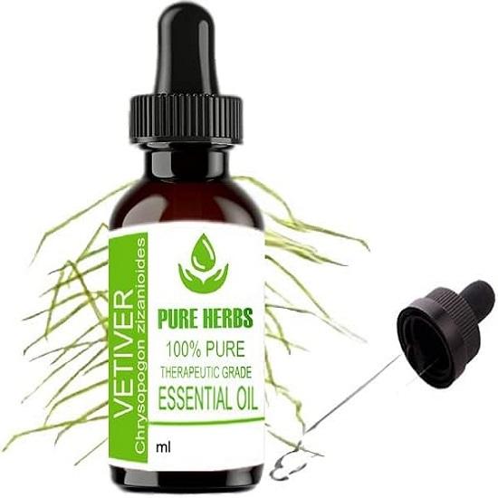 

Pure Herbs Vetiver (Chrysopogon Zizanioides) Pure & Natural Therapeutic Grade Essential Oil Plastic with Dropper 10 ml