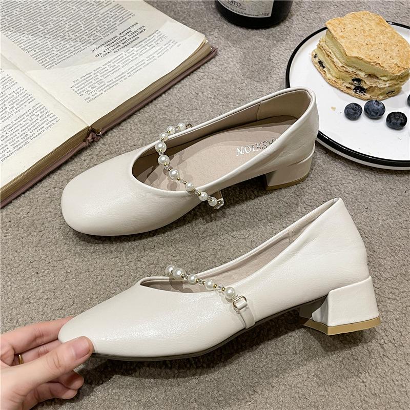 Low New Summer Versatile Single Shoes Women's Spring and Autumn Shallow Mouth Pearl Year Flat-soled Doudou Shoes Heel Night