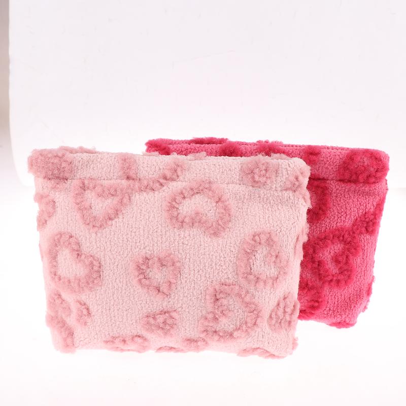Plush Cute Love Makeup Bag Portable Skincare Product Lipstick Storage Bag Hand-Held Inner Bag Korean Brush Pencil Cases
