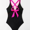 Costume da bagno intero a vita alta con scollo a V e laccetto al collo per donna