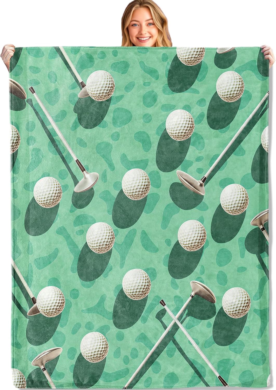 Textilien Coral Golf Throw Blanket - 50X60in,Ultra Soft, Cozy Lightweight Flannel,Golfs Ball And Club Pattern Blankets - Gifts For Adult & Sport