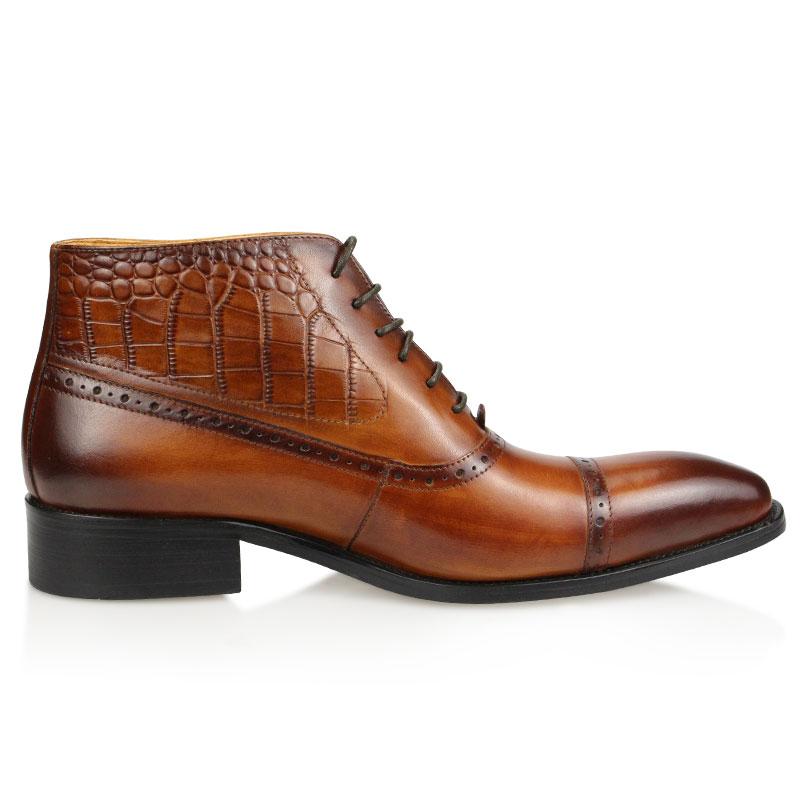Fashion Luxury Genuine Leather Men Ankle Boot Fashion Wedding Dress Elegant Formal Office Pointed Toe Lace-up Shoe Brogue Adult Boot
