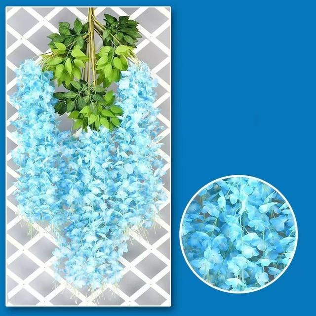 

12 шт., искусственные цветы глицинии, подвесная гирлянда, лоза из ротанга, искусственный цветок, шелковые цветы для дома, сада, свадебное украшение синий