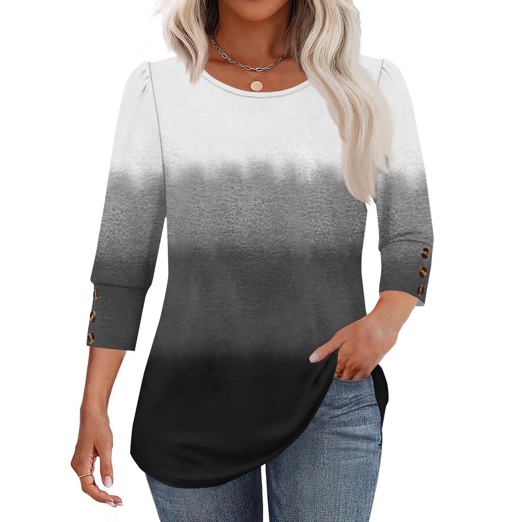 Damenmode Lässig Farbverlauf, Krawatten-Print Rundhals Kurzarm T-Shirt Top