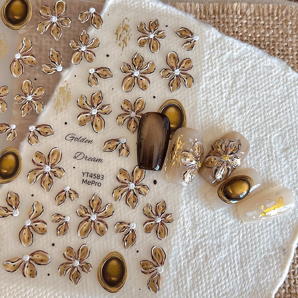 Vintage Caramel-Colored Amber Petal Nail Stickers for 3D Nail Art, Suitable for Home Or Nail Salons, DIY Nail Art Supplies for All Women And Girls.