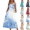 Ärmelloses Maxikleid mit U-Boot-Ausschnitt und Blumenprint Lockerer Schnitt Lässiges Langes Kleid für Damen Sommer Strandmode