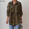 ZANZEA Damen Locker Lässige Leopard-Print Langarmbluse