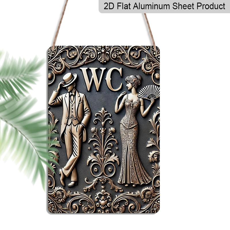 

2D Flat 1pc Vintage WC Restroom Metal Sign 7.87x11.81inch - Aluminum Victorian Style Bathroom Decor for Home, Restaurant, Bar, Cafe, Public Restroom 20*30cm